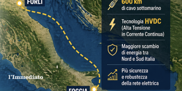 Da Foggia a Forlì (via Manfredonia)il super collegamento sottomarino di Terna: 600 km per trasportare energia rinnovabile Da Foggia a Forlì (via Manfredonia)il super collegamento sottomarino di Terna: 600 km per trasportare energia rinnovabile