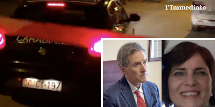 Sodrio e Bruno; sullo sfondo i carabinieri sul luogo del femminicidio