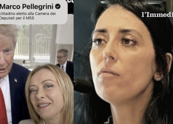 Il post di Pellegrini con la foto IA; a destra, Daria Cascarano