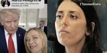Il post di Pellegrini con la foto IA; a destra, Daria Cascarano