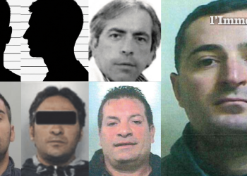 In alto, due sagome e Arcangelo Brandonisio; sotto, Sorbo, Saracino e Ferro; in grande, Raduano